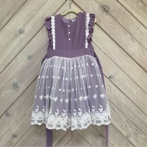 Charming Purple Kids Dress with Lace Details